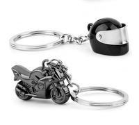 Porte-Clé Moto en Acier Inoxydable Porte Clef Forme Casque Pendentif avec Fais attention sur la route Porte-Clé Homme Femme Cadeau pour Fête Saint Valentin Anniversaire Noël