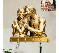 Porte-clé mural personnalisé style statue dorée pour couple, amoureux, lui, épouse, mari, photo de couple, impression plate 2D, crochets muraux pour Saint-Valentin, anniversaire de mariage