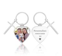 Porte-clé personnalisable avec texte et photo personnalisés des deux côtés, gravé au laser, Cadeaux personnalisés adaptés aux petits amis, aux femmes et à la famille (Amour)