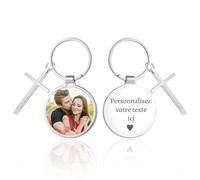 Porte-clé personnalisable avec texte et photo personnalisés des deux côtés, gravé au laser, Cadeaux personnalisés adaptés aux petits amis, aux femmes et à la famille (Rond)