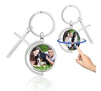 Porte-clé personnalisable avec texte et photo personnalisés des deux côtés, gravé au laser, Cadeaux personnalisés adaptés aux petits amis, aux femmes et à la famille (Ban'yuan Rotatif)
