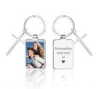 Porte-clé personnalisable avec texte et photo personnalisés des deux côtés, gravé au laser, Cadeaux personnalisés adaptés aux petits amis, aux femmes et à la famille (Rectangle)