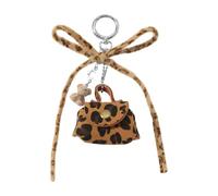 Porte-clé personnalisable imprimé animal avec rangement sécurisé et nœud rétro pour les essentiels quotidiens Imprimé léopard vintage, Petit nœud marron pour sac, Taille unique