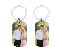 Porte-clé Personnalisable Photo et Texte Gravé - Cadeau en Acier Inoxydable pour Tous (Symétrique)
