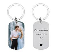 Porte-clé Personnalisable Photo et Texte Gravé - Cadeau en Acier Inoxydable pour Tous (Verticalement)