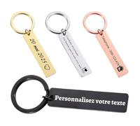 Porte Clé Personnalisé en Acier Inoxydable Gravé - Prénom, Texte ou Icône, Cadeaux Pour Parents, Parrains et Marraines, Petit Ami, Saint-Valentin, Noël, Anniversaire (Porte-clés rectangulaire)