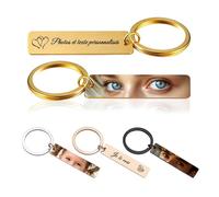 Porte Clé Personnalisé en Acier Inoxydable Gravé - Prénom, Texte ou Icône, Cadeaux Pour Parents, Parrains et Marraines, Petit Ami, Saint-Valentin, Noël, Anniversaire (Yeux Protection UV)