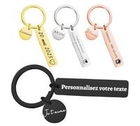 Porte Clé Personnalisé en Acier Inoxydable Gravé - Prénom, Texte ou Icône, Cadeaux Pour Parents, Parrains et Marraines, Petit Ami, Saint-Valentin, Noël, Anniversaire (Porte-clés en forme de cœur)