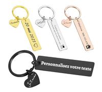 Porte Clé Personnalisé en Acier Inoxydable Gravé - Prénom, Texte ou Icône, Cadeaux Pour Parents, Parrains et Marraines, Petit Ami, Saint-Valentin, Noël, Anniversaire (Porte-clés rond)