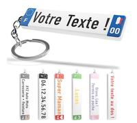 Porte clé plaque d’immatriculation personnalisée et personnalisable pour Voiture - Texte, logo et couleur au choix - Accessoire de Voiture 3D fabriqué en France - Idée cadeau original