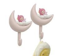 Porte-clé sympathique, crochets de serviettes mignons, crochets de lune - 2 crochets adhésifs esthétiques sans trace, aucun poinçon pour salle de bain chambre à coucher
