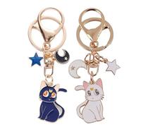 Porte Clef Couple,2 Pièces Porte-Clés Porte-clés de Lune Chat Porte Clef Chat Kawaii orte Clef Femme Porte-clés Dessin Animé Mignon Magique Chat pour Sacs à Main Cadeaux Anniversaire Sac Pendentif