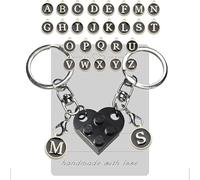 Porte Clef Couple,Idee Cadeau Couple Porte Clef Coeur,Porte-clés Coeur,Porte-clés Partenaire,Petit Porte-clés,Porte Cle Amour Cadeaux Saint Valentin,Porte Clef Amoureux,Avec des lettres (A-Z)