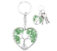 Porte Clef d'Arbre de Vie Original, Pendentif 7 Chakra Bijoux Guérison Forme Coeur en Cristal Coloré Décoration Chic pour Couple Ami Cadeau Porte Bonheur pour Anniversaire Saint Valentin (B:Vert)