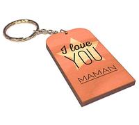 Porte Clef en BOIS - I Love You Maman (Cadeau Baptême, fête des mères, anniversaire, Noël …) Mod. PcB2