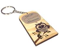 Porte Clef en BOIS - Trop Chouette Maman (Cadeau Baptême, fête des mères, anniversaire, Noël …) Mod. PcB4