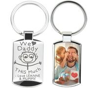 Porte-Clef Métal Argenté Rectangle avec Photo Imprimée Recto et Verso Photo de Texte de Gravure Personnalisé Porte-Clés pour la Fête Des Pères, Meilleur Papa, Cadeaux pour Papa de la Part de Sa Fille