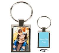 Porte-Clef métal argenté Rectangle avec Photo imprimée Recto et Verso - Porte clé Rectangle personnalisé Photo - Cadeau fête pères, Papa, noël, Anniversaire ou Homme
