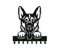 Porte clef mural porte laisse murale chien artisanal porte-clés meuble d'entrée bois blanc noir idée cadeau originale design moderne facile à monter meubler la maison (Berger Allemand)