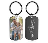 Porte Clef Personnalisable avec Photo et Texte Double Face Porte Clé Personnalisé Idée Cadeau pour Homme Femme Couple ou Famille (Noir - UV Poing)