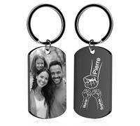Porte Clef Personnalisable avec Photo et Texte Double Face Porte Clé Personnalisé Idée Cadeau pour Homme Femme Couple ou Famille (Noir - Gravure Poing)