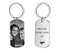 Porte Clef Personnalisable avec Photo et Texte Recto-Verso, Porte Clé Personnalisé Photo Personnalisé, Porte Clef Femme Homme Couple, Idée Cadeau pour Fete des Meres, Fete des Peres, Noël (A: Argent)