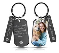 Porte Clef Personnalisable avec photo gravée - Médaillon rectangulaire pour hommes et cadeaux familiaux - Gravure laser sur mesure pour messages et textes uniques, petits cadeaux de couple passionnés