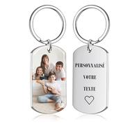 Porte Clef Personnalisable avec Photo - Porte Clé Personnalisé de Gravure Texte et Image Cadeau en Acier Inoxydable pour Homme, Femme, Couple, Amis et Famille (Couleur-Argent)