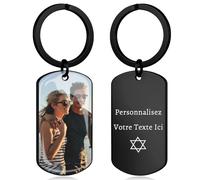 Porte Clef Personnalisable avec Photo, Porte-clés Personnalisé Recto Verso, Cadeau Personnalisé Pour Anniversaire Noël Fête des Pères, Idéal Pour Hommes Petit Ami Mari (A6-UV-Noir)