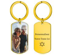 Porte Clef Personnalisable avec Photo, Porte-clés Personnalisé Recto Verso, Cadeau Personnalisé Pour Anniversaire Noël Fête des Pères, Idéal Pour Hommes Petit Ami Mari (A4-UV-Doré)