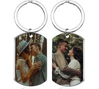 Porte Clef Personnalisable-Cadeau Noël-Porte-Clés Personnalisé Photo et Texte Gravé, Idéa Cadeau Personnalisé Original pour Papa Femme Famille Garçon Fille Papy Ami en Acier Inoxydable