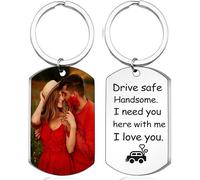 Porte Clef Personnalisable-Cadeau Noël-Porte-Clés Personnalisé Photo et Texte Gravé, Idéa Cadeau Personnalisé Original pour Papa Femme Famille Garçon Fille Papy Ami en Acier Inoxydable