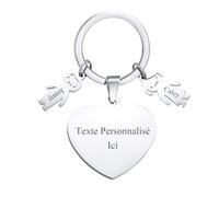Porte Clef Personnalisable Cadeau - Porte Clé Personnalisé en Acier Inoxydable avec 2 Pendentifs Garçon/Fille/Animal, Porte-Clés Cadeaux de Noel Saint-Valentin Pour Amie Papa Homme Femme