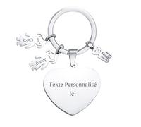 Porte Clef Personnalisable Cadeau - Porte Clé Personnalisé en Acier Inoxydable avec 3 Pendentifs Garçon/Fille/Animal, Porte-Clés Cadeaux de Noel Saint-Valentin Pour Amie Papa Homme Femme