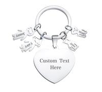 Porte Clef Personnalisable Cadeau - Porte Clé Personnalisé en Acier Inoxydable avec 4 Pendentifs Garçon/Fille/Animal, Porte-Clés Cadeaux de Noel Saint-Valentin Pour Amie Papa Homme Femme