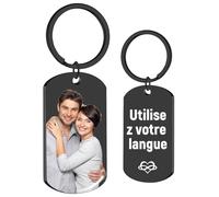 Porte Clef Personnalisable Gravure Laser Recto Verso avec Photo et Texte Émotionnel Porte-Clés Personnalisé Idéal Cadeau Personnalisé pour Femmes Homme Mère Pères (Rectangle Noir)
