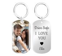 Porte Clef Personnalisable Photo, Drive Safe Porte Clé Personnalisé, Porte Clef Moto Cadeau Homme, Famille, Couple, Porte-Clés Voiture Cadeaux Papa de Noël, Anniversaire