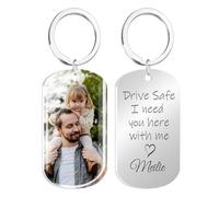 Porte Clef Personnalisable Photo, Drive Safe Porte Clé Personnalisé, Porte Clef Moto Cadeau Homme, Famille, Couple, Porte-Clés Voiture Cadeaux Papa de Noël, Anniversaire