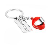 Porte Clef Personnalisable, Porte Clé Personnalisé en Métal, Cadeau Fete des Peres personnalisé, Idée Cadeau St-Valentin, Porte-clés Casque de Moto, Accessoires Moto (Casque Rouge + Plaque Argentée)