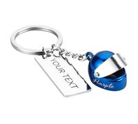 Porte Clef Personnalisable, Porte Clé Personnalisé en Métal, Cadeau Fete des Peres personnalisé, Idée Cadeau St-Valentin, Porte-clés Casque de Moto, Accessoires Moto (Casque Bleu + Plaque Argentée)