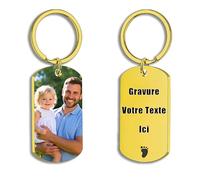 Porte Clef Personnalisable Porte Clé Photo Personnalisé Ajouter Une Image/Un Texte Cadeau Saint Valentin Homme,En Acier Inoxydable (Or)