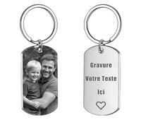 Porte Clef Personnalisable Porte Clé Photo Personnalisé Ajouter Une Image/Un Texte Cadeau Saint Valentin Homme,En Acier Inoxydable (Argent)