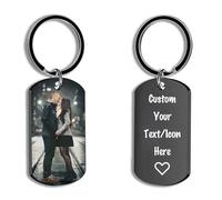 Porte Clef Personnalisable Porte Clé Photo Personnalisé Cadeau Saint Valentin Pour Homme Femme - Ajouter Un Texte D'Image Sur Les Deux Faces Medaille Chien Avec Gravure (Noir)
