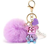 Porte clef pompon,Porte-clés Ourson Kawaii pour femmes,porte clef voiture femme,Porte-clés Ourson Pom Pom bling bling,Lot Porte Clé,Portefeuille Girly pour sac à dos,Cadeau de Noël pour dames