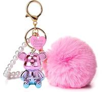 Porte clef pompon,Porte-clés Ourson Kawaii pour femmes,porte clef voiture femme,Porte-clés Ourson Pom Pom bling bling,Lot Porte Clé,Portefeuille Girly pour sac à dos,Cadeau de Noël pour dames (A)