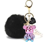 Porte clef pompon,Porte-clés Ourson Kawaii pour femmes,porte clef voiture femme,Porte-clés Ourson Pom Pom bling bling,Lot Porte Clé,Portefeuille Girly pour sac à dos,Cadeau de Noël pour dames