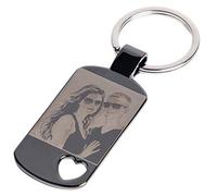 Porte Clef Rectangle avec Gravure Photo et Texte - Coeur ajouré sur ce Porte Clef Original - Porte n Acier argenté Personnalisable gravé Photo et Texte