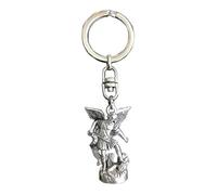 Porte-clefs plaqué argent Saint Michel Archange - Statuette h 3,7 cm