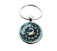 Porte-Clés 12 Constellations - Pendentif Double Face En Verre Signe Du Zodiaque Cadeau D'Anniversaire Astrologique Accessoire De Voiture Scorpion
