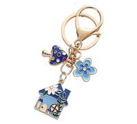 Porte Clés 2 Pièces Alliage Porte Clés Maison Coloré Fleur Voiture Couple Sac Pendentif Porte Clés, Bleu